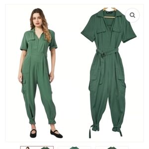 Zara Dark Green Belted Jumpsuit